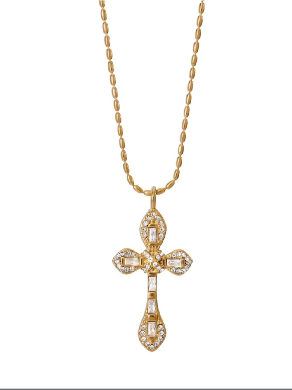 Pave CZ Lux Cross Pendant Necklace Stainless Steel